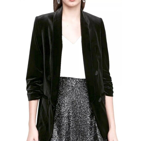 NEW EXPRESS BLACK SHAWL COLLAR VELVET BOYFRIEND BLAZER JACKET SIZE L - Picture 1 of 14